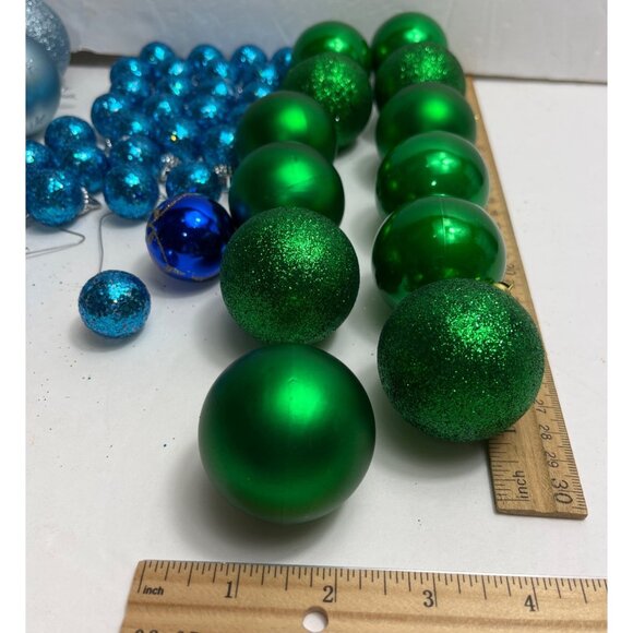 Set Of Green Blue & Silver Christmas Ornaments - Glitter & Matte - 1"-3" Diamete - Picture 3 of 3